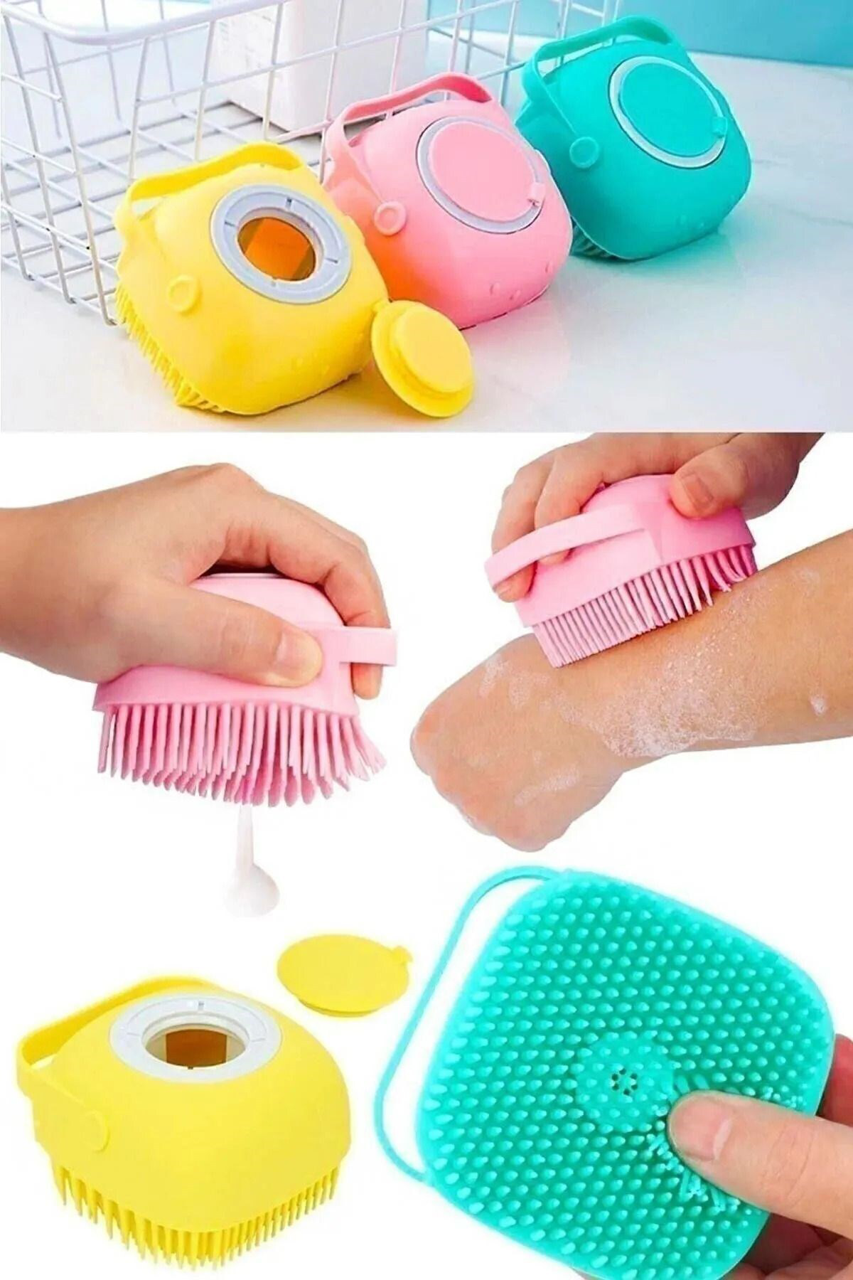 Şampuan & Duş Jeli Hazneli Silikon Peeling Duş Fırçası