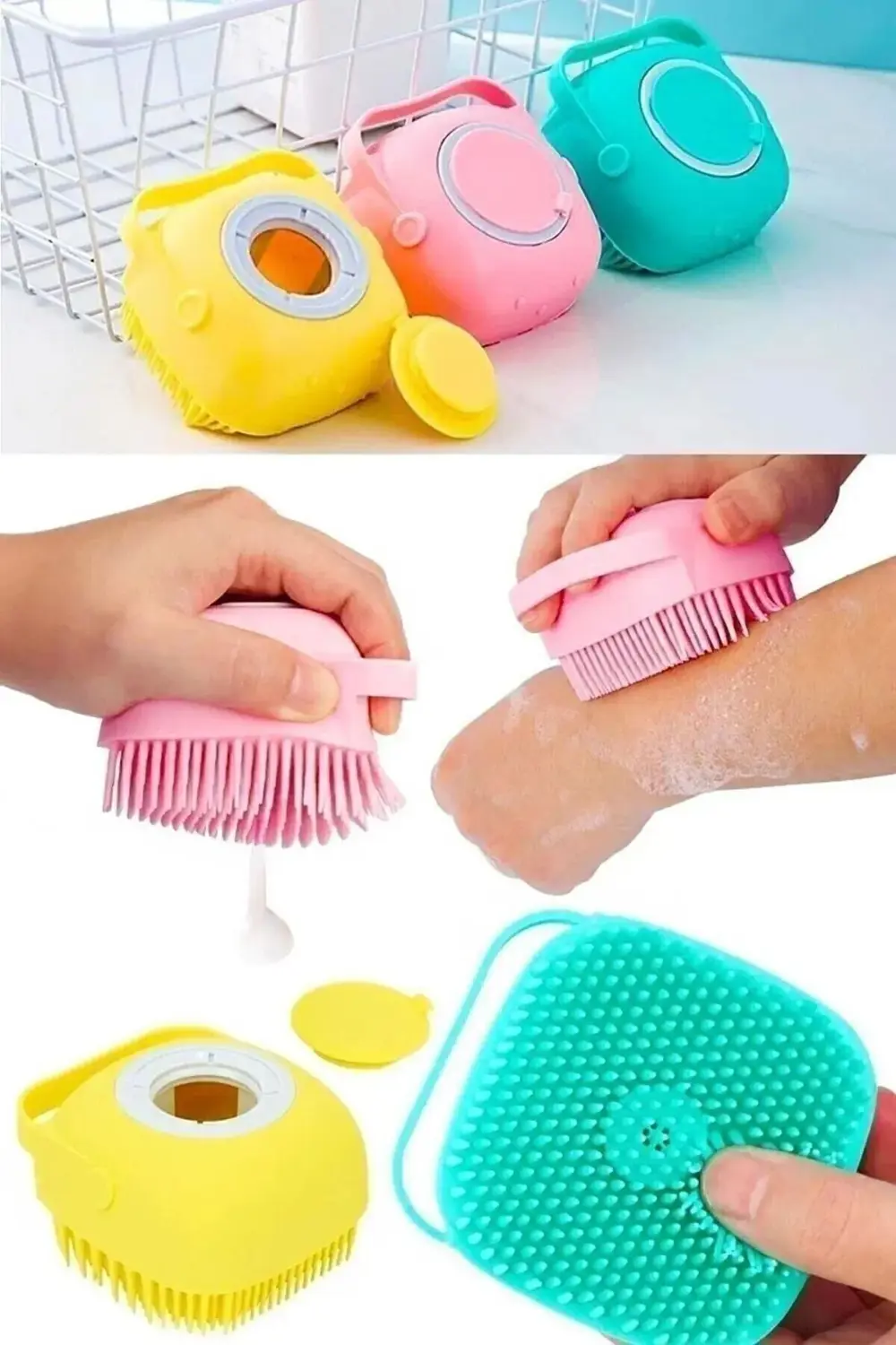 Şampuan & Duş Jeli Hazneli Silikon Peeling Duş Fırçası