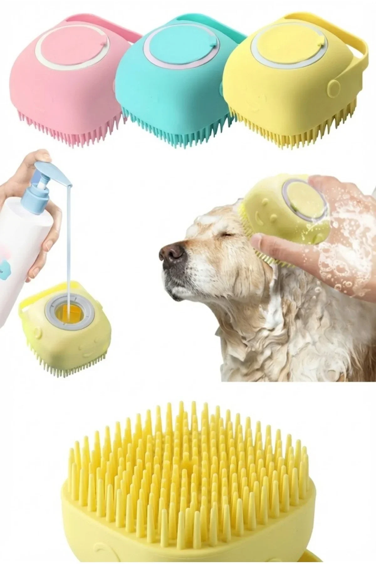 Şampuan Hazneli Kedi Köpek Yıkama Fırçası - Silikon Masaj Tarağı ve Evcil Hayvan Banyo Aparatı Şampuan Hazneli Kedi Köpek Yıkama Fırçası - Silikon Masaj Tarağı ve Evcil Hayvan Banyo Aparatı