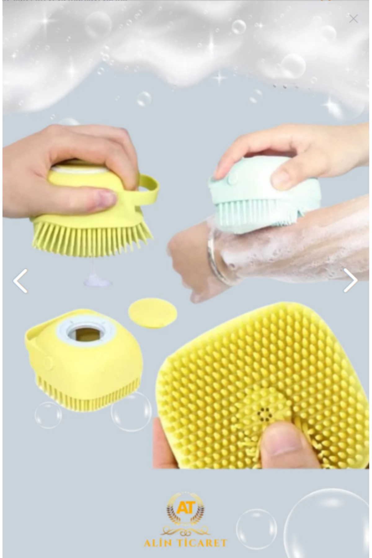 Şampuan Hazneli Silikon Peeling Duş Fırçası Sarı