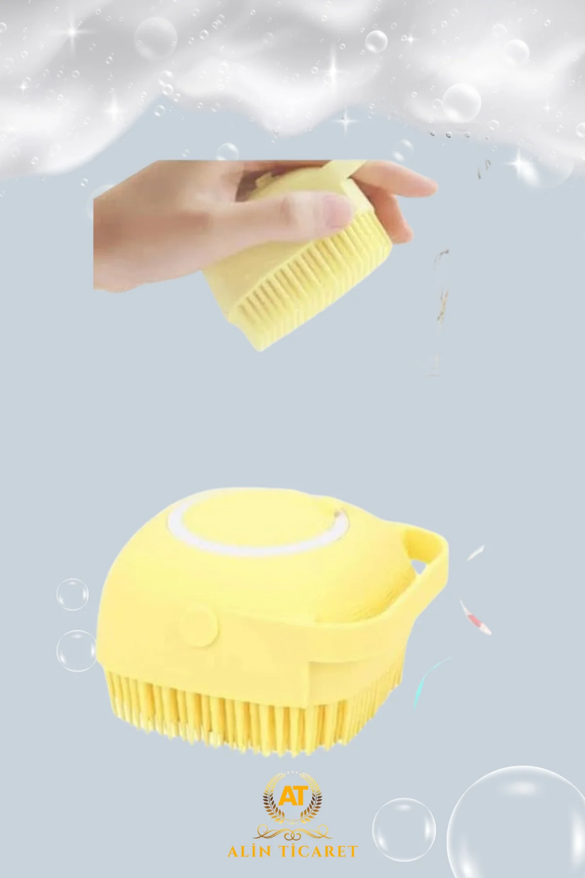 Şampuan Hazneli Silikon Peeling Duş Fırçası Sari