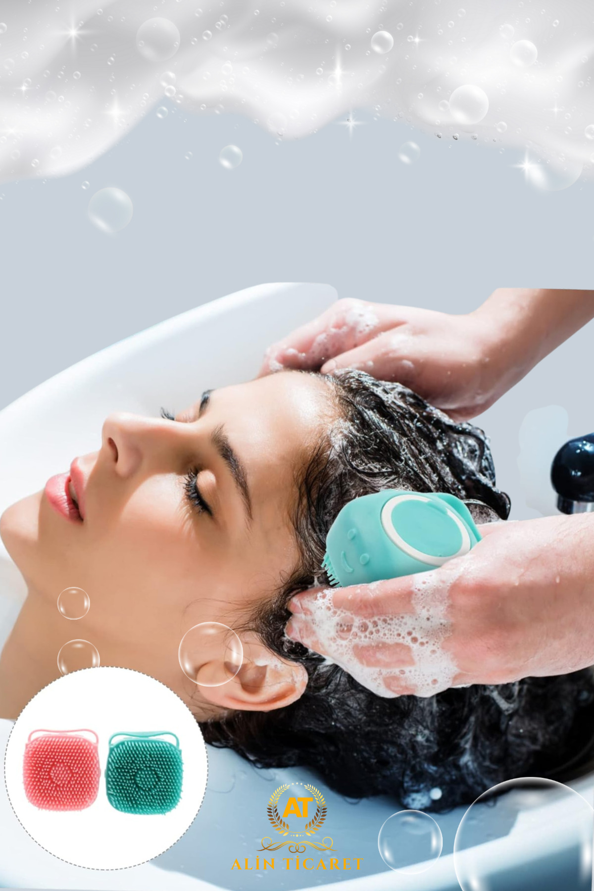 Şampuan Hazneli Silikon Peeling Duş Fırçası Yeşil