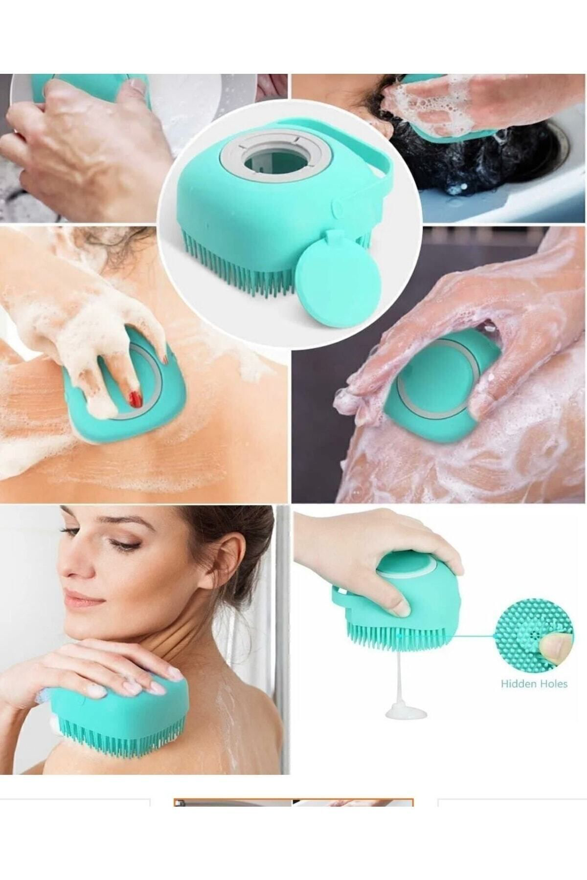 Şampuan Hazneli Silikon Duş Fırçası Yeşil Hn55