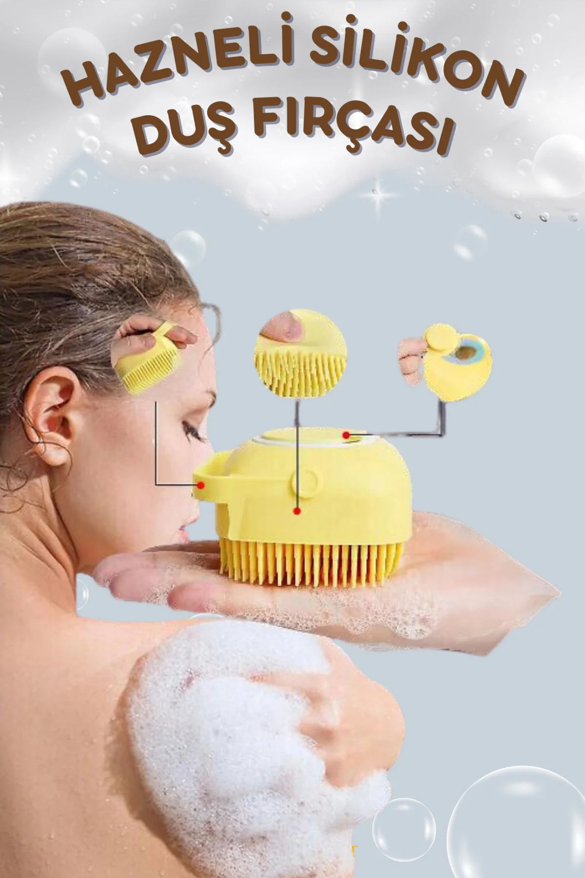 Şampuan Hazneli Silikon Peeling Duş Fırçası Sari