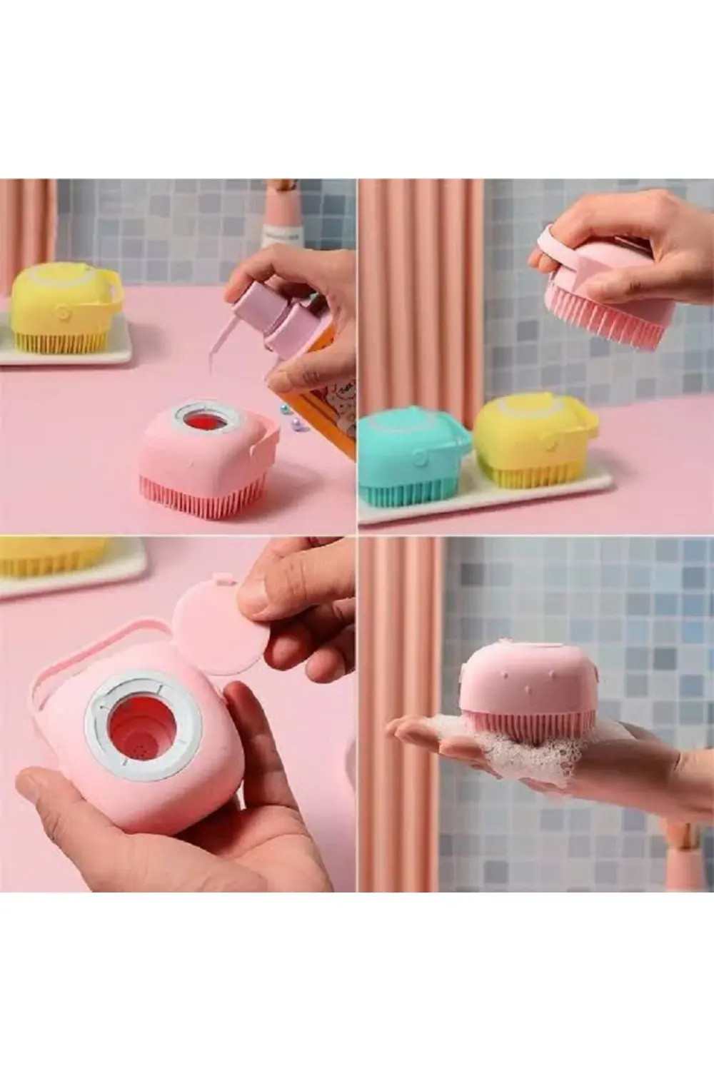 Şampuan Hazneli Silikon Peeling Duş Fırçası Banyo Duş Kesesi Sabu