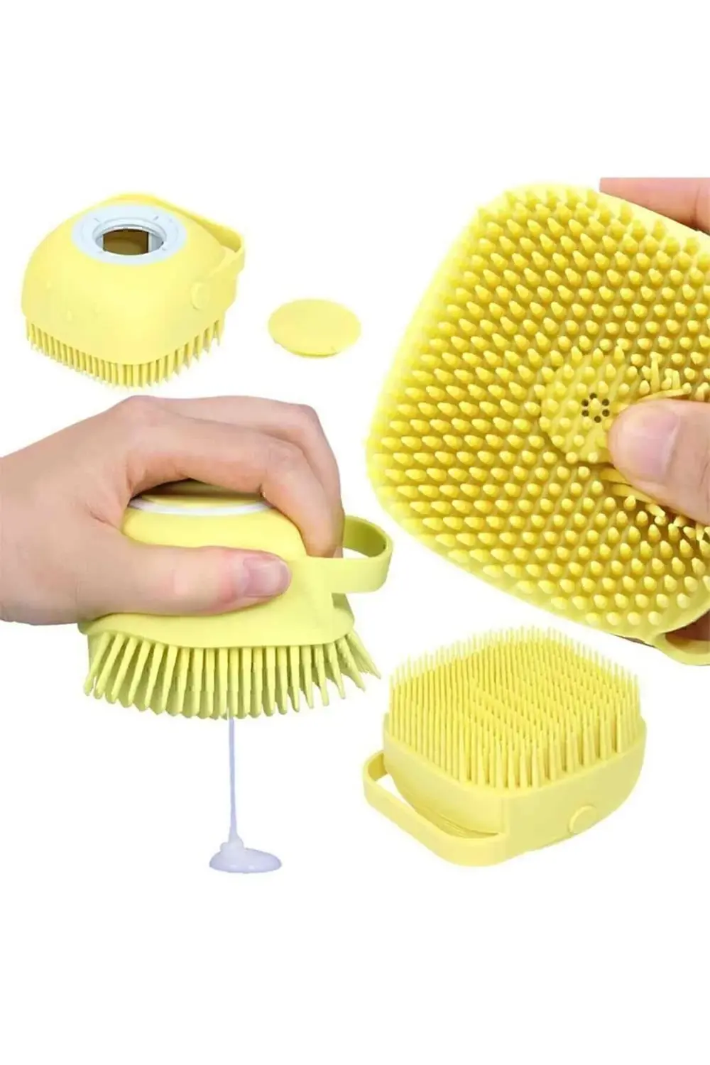 Şampuan Hazneli Silikon Peeling Duş Fırçası Sarı