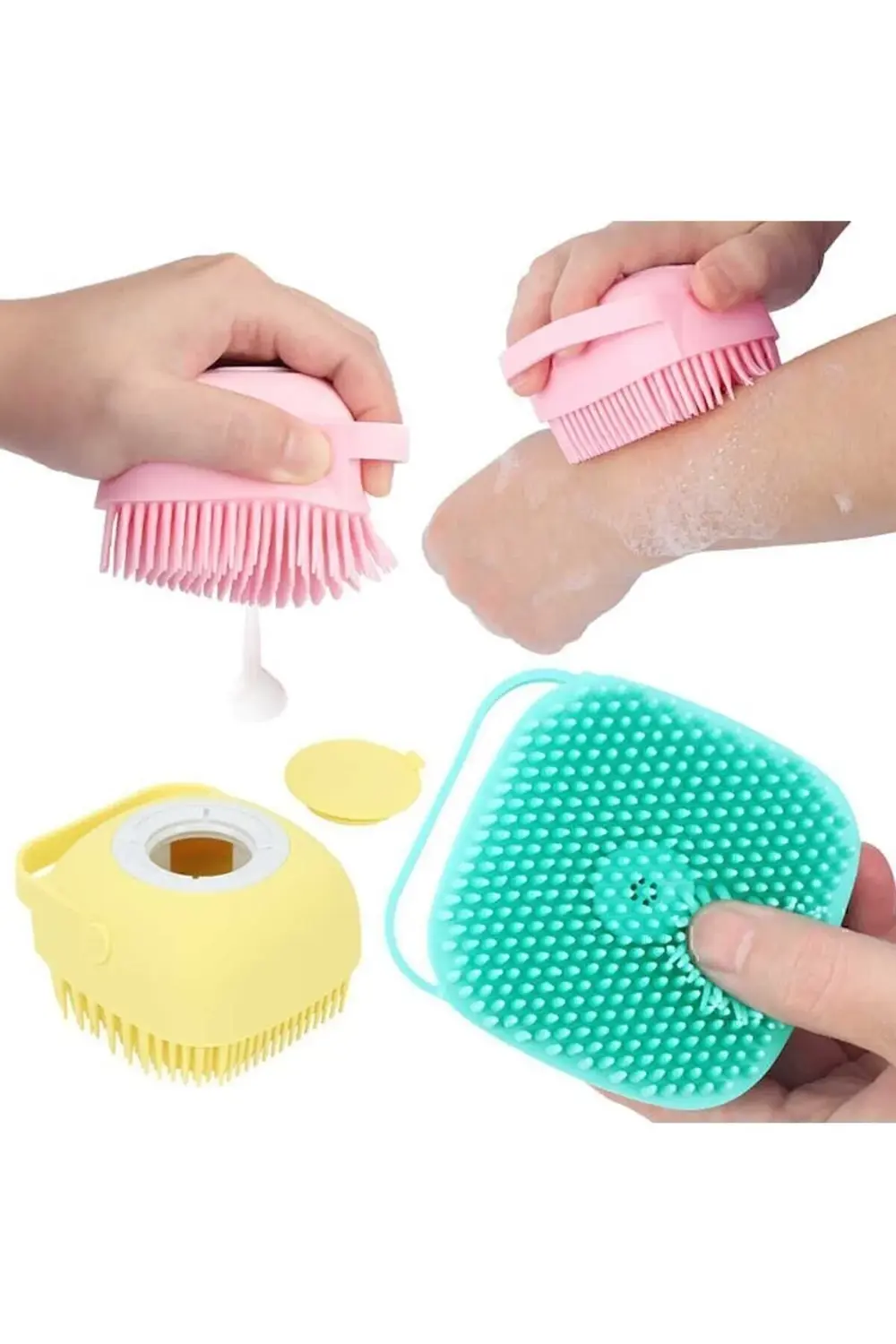 Şampuan Hazneli Silikon Peeling Duş Fırçası Sarı