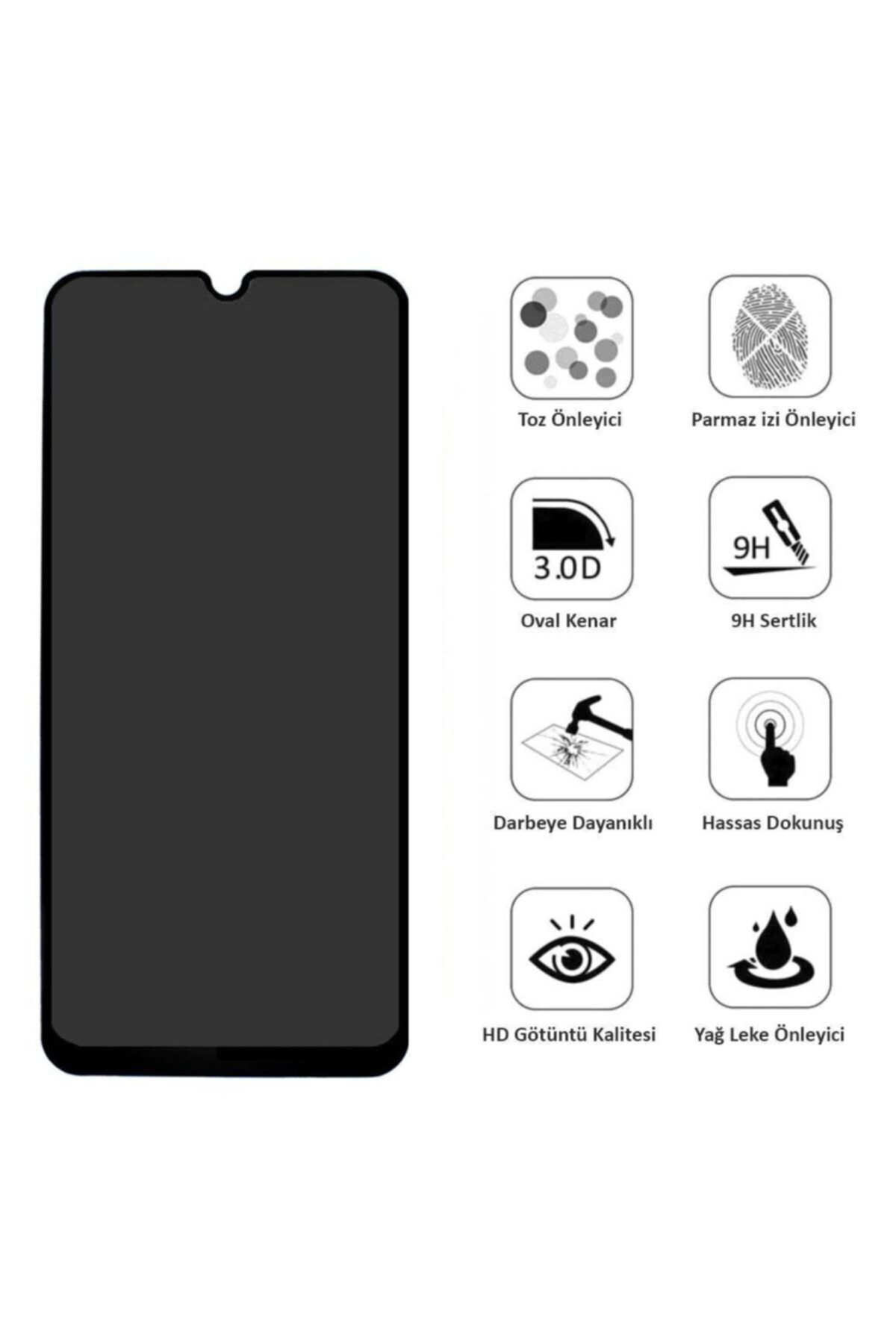 Samsung A30s Siyah Gizlilik Filtreli Privacy Hayalet Ekran Koruyu