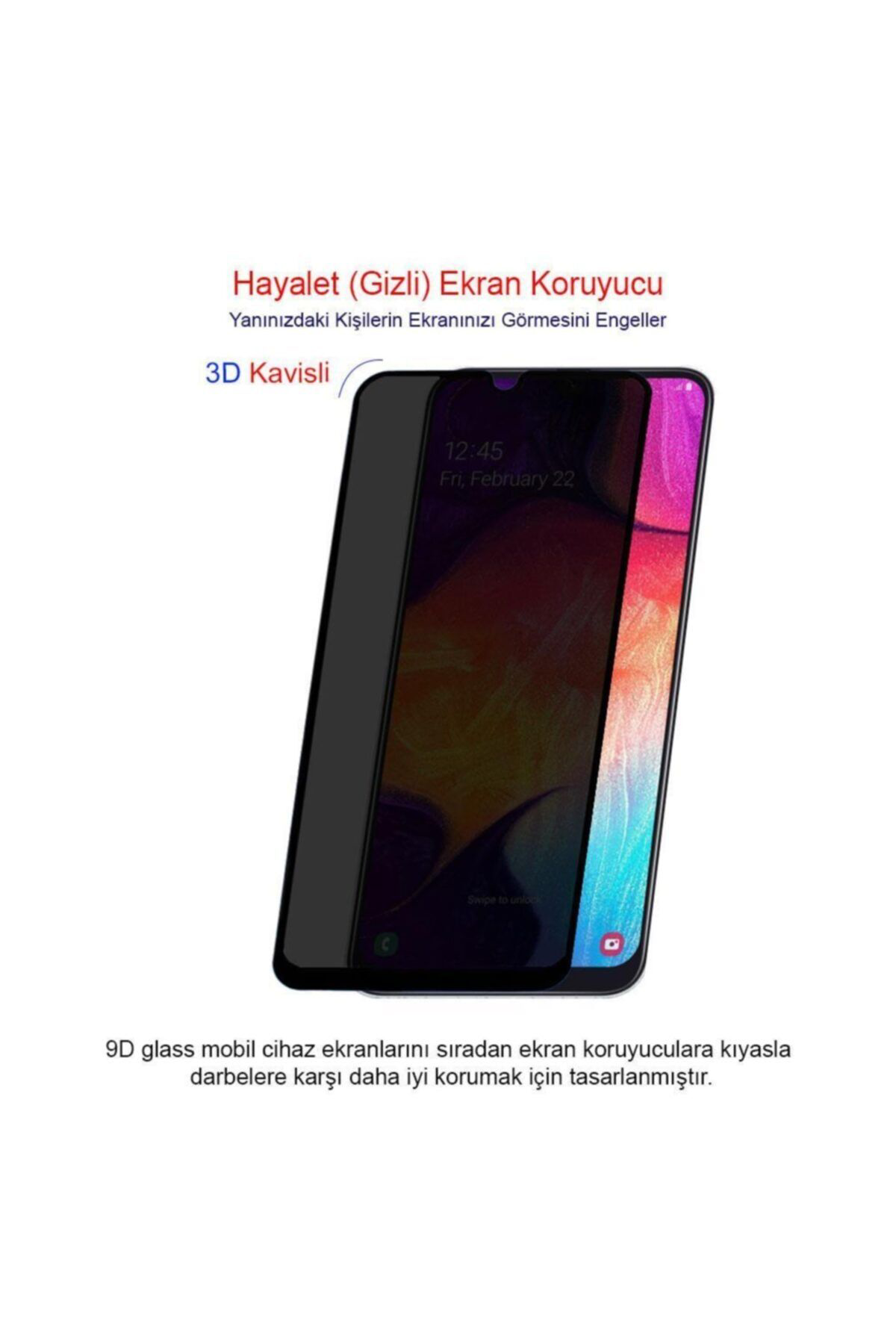 Samsung A30s Siyah Gizlilik Filtreli Privacy Hayalet Ekran Koruyu