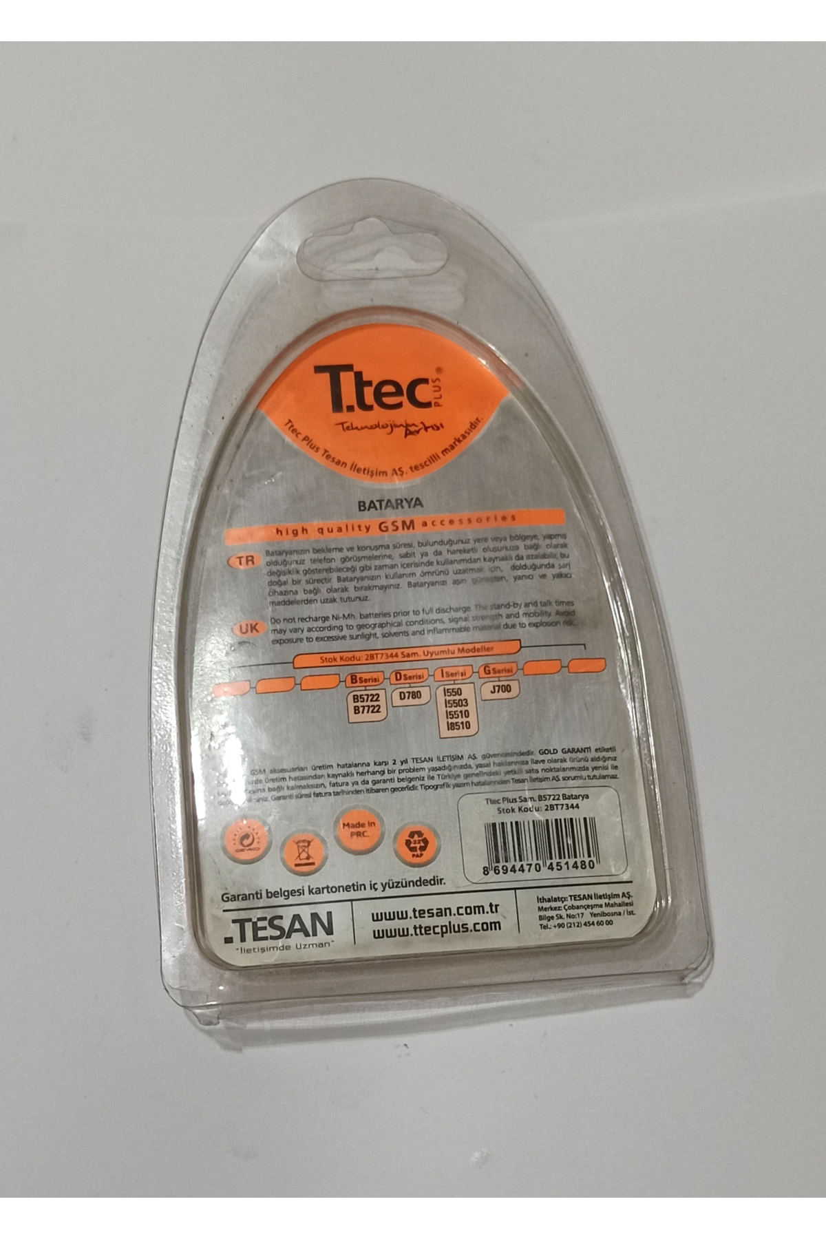SAMSUNG B5722, B7722, D780, İ550, İ5510 TTEC BATARYA PİL
