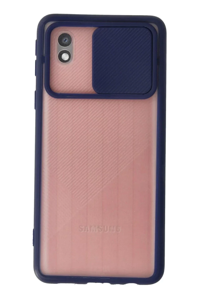 Samsung Galaxy A01 Core Kılıf Palm Buzlu Kamera Sürgülü Silikon - Lacivert Samsung Galaxy A01 Core Kılıf Palm Buzlu Kamera Sürgülü Silikon - Lacivert