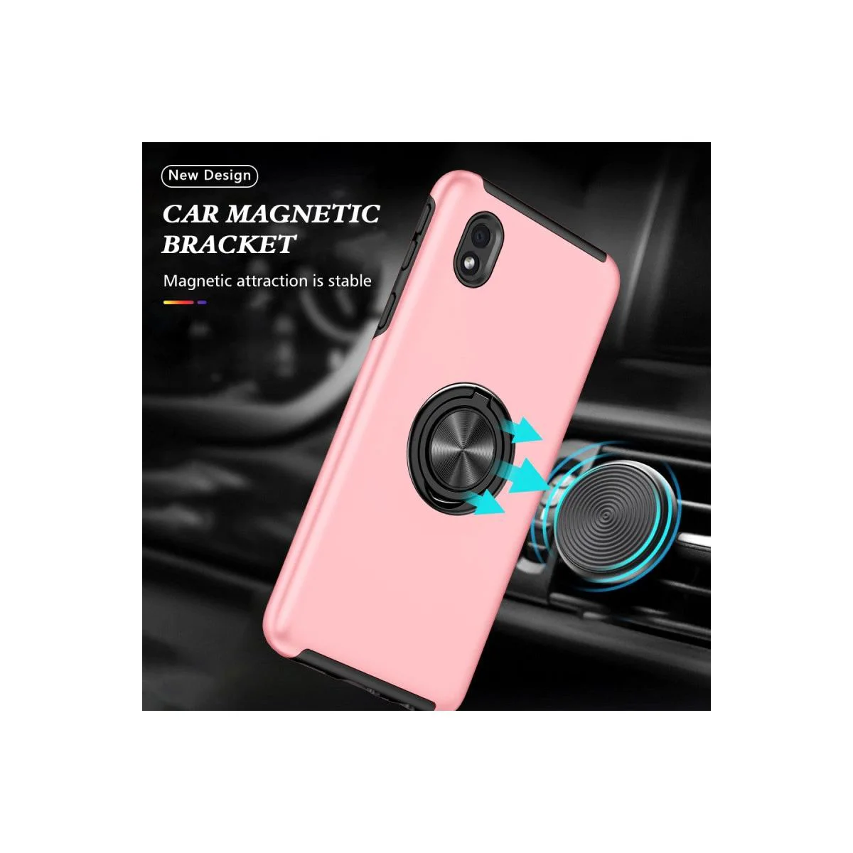 Samsung Galaxy A01 Core ile Uyumlu Elit Yüzüklü Kapak Kılıf - Pembe, 360° Dönen Mıknatıslı Yüzük, Ultra Darbe Korumalı, Araç Tutucu Uyumlu
