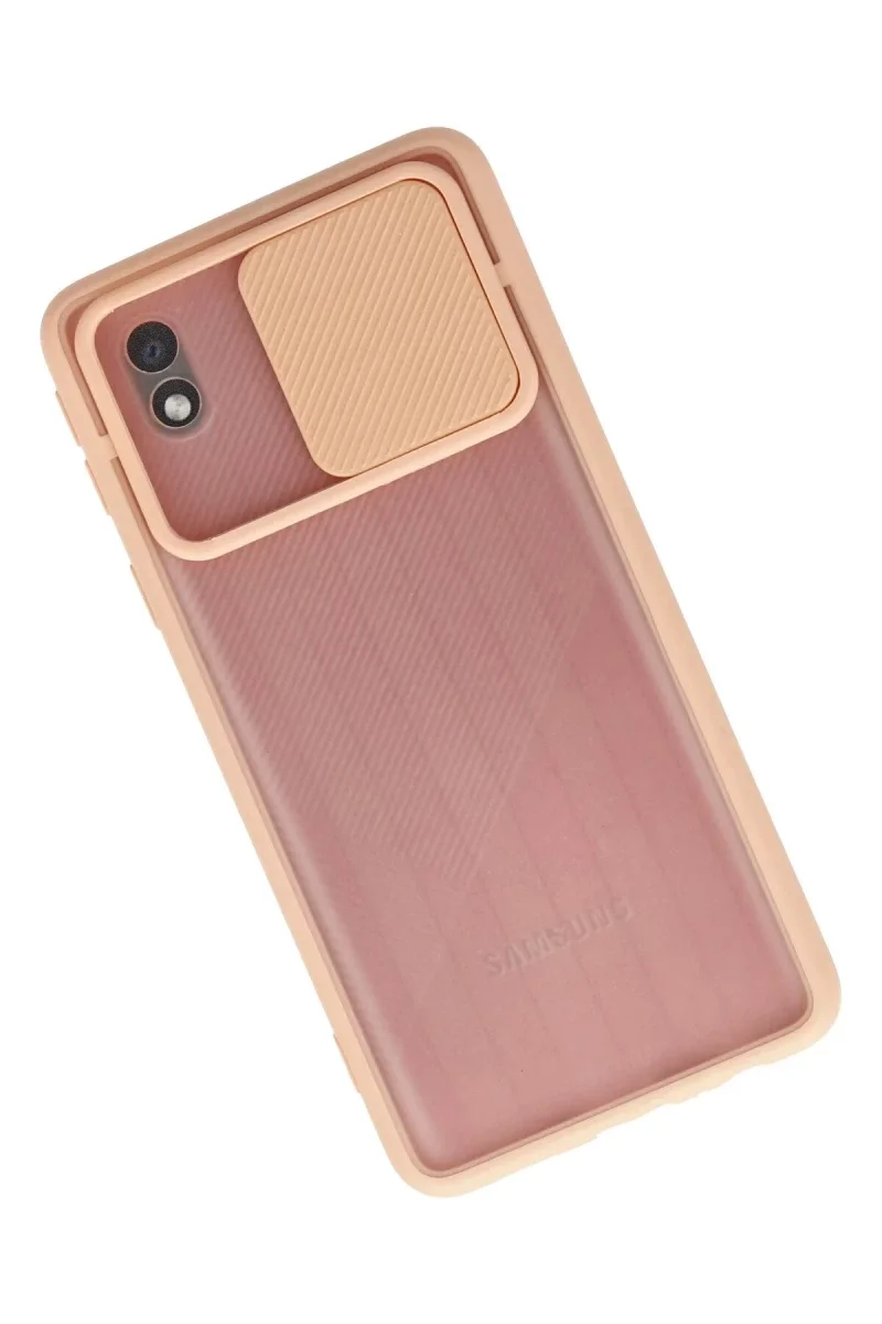 Samsung Galaxy A01 Core Kılıf Palm Buzlu Kamera Sürgülü Silikon - Pembe Samsung Galaxy A01 Core Kılıf Palm Buzlu Kamera Sürgülü Silikon - Pembe
