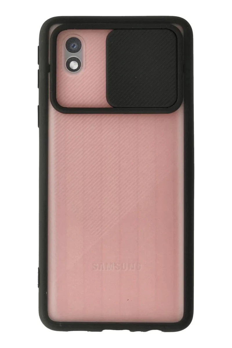 Samsung Galaxy A01 Core Kılıf Palm Buzlu Kamera Sürgülü Silikon - Siyah Samsung Galaxy A01 Core Kılıf Palm Buzlu Kamera Sürgülü Silikon - Siyah