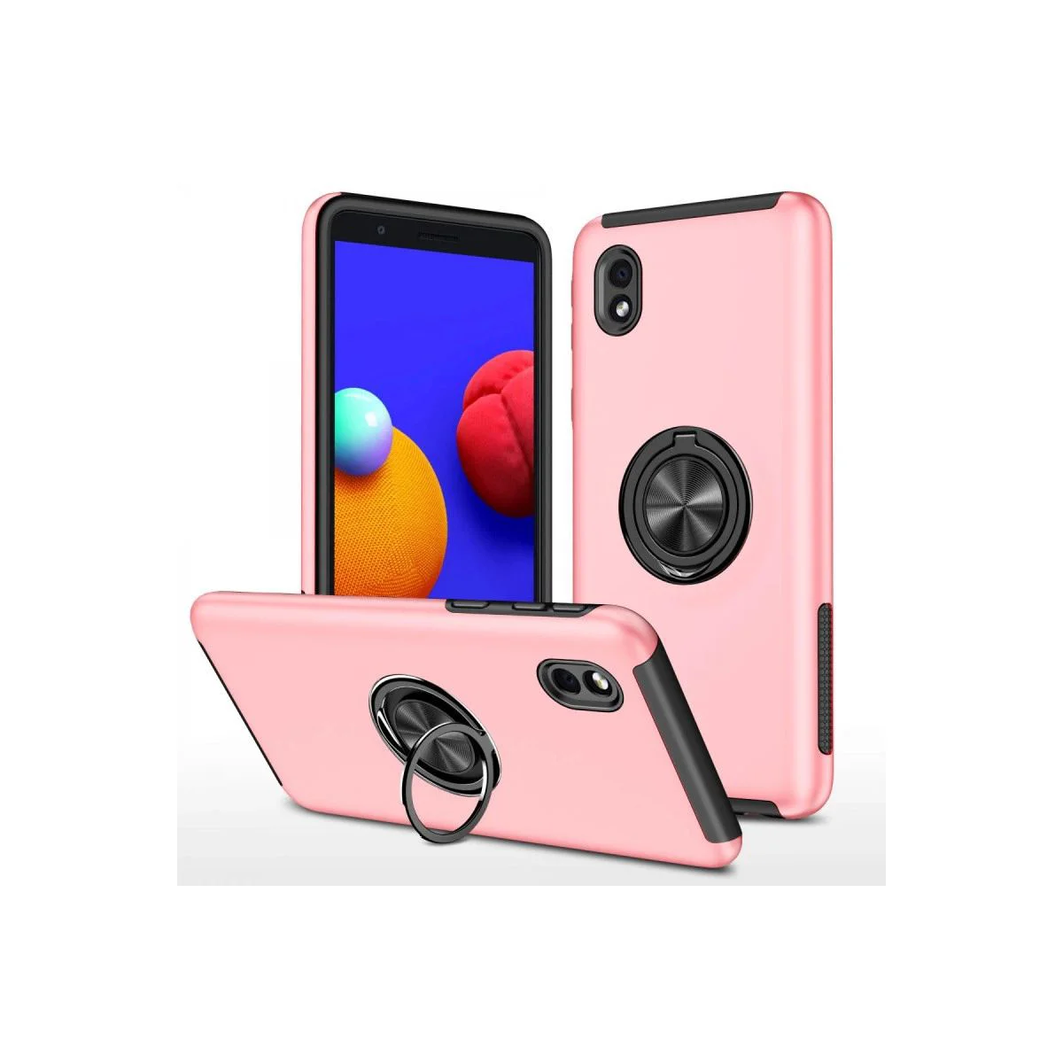 Samsung Galaxy A01 Core ile Uyumlu Elit Yüzüklü Kapak Kılıf - Pembe, 360° Dönen Mıknatıslı Yüzük, Ultra Darbe Korumalı, Araç Tutucu Uyumlu