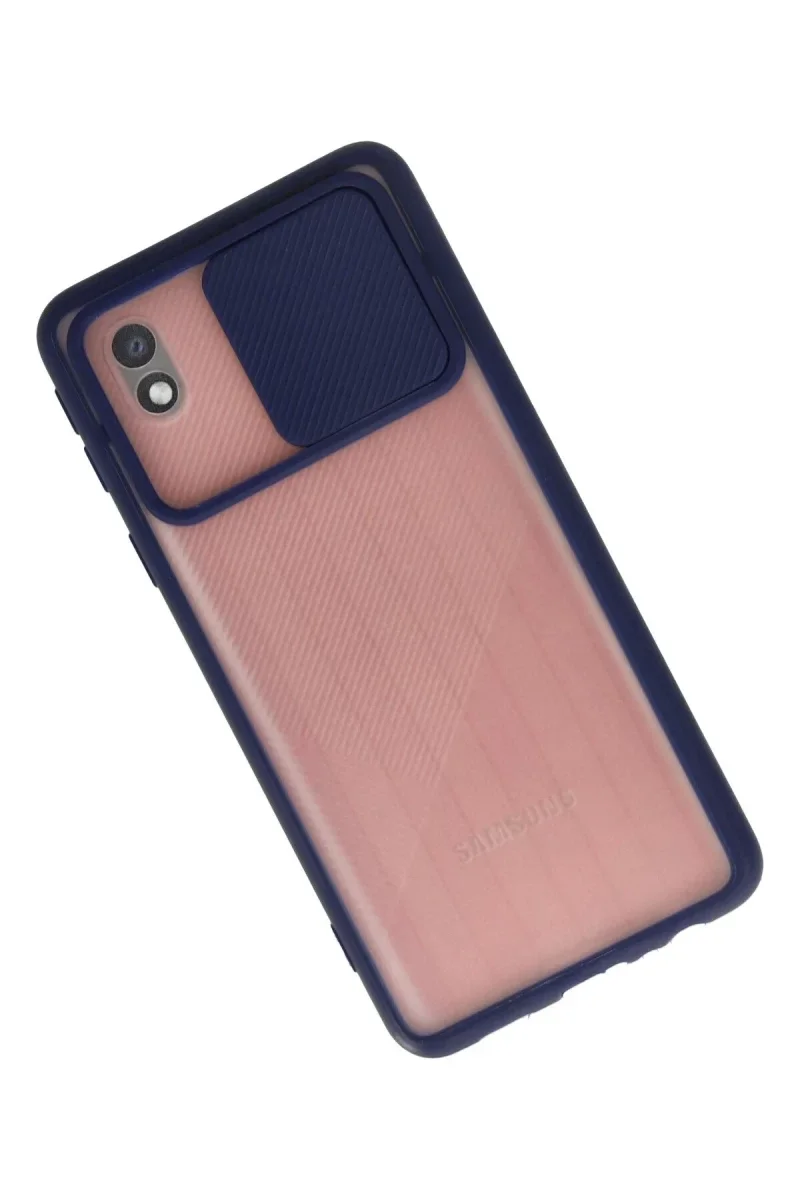 Samsung Galaxy A01 Core Kılıf Palm Buzlu Kamera Sürgülü Silikon - Lacivert Samsung Galaxy A01 Core Kılıf Palm Buzlu Kamera Sürgülü Silikon - Lacivert
