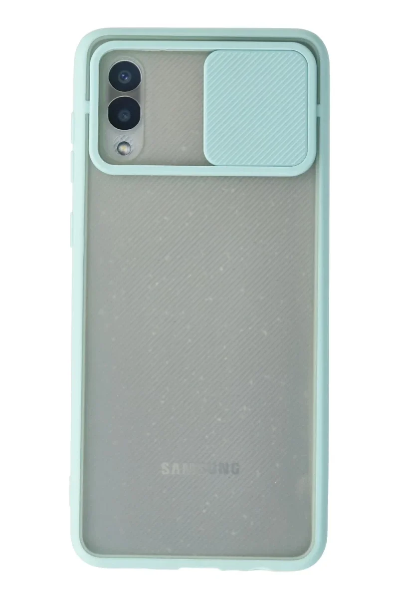 Samsung Galaxy A02 Kılıf Palm Buzlu Kamera Sürgülü Silikon - Turkuaz Samsung Galaxy A02 Kılıf Palm Buzlu Kamera Sürgülü Silikon - Turkuaz