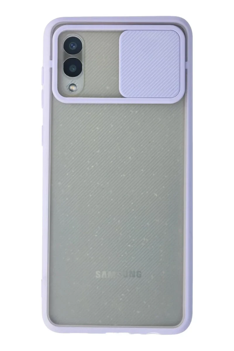 Samsung Galaxy A02 Kılıf Palm Buzlu Kamera Sürgülü Silikon - Lila Samsung Galaxy A02 Kılıf Palm Buzlu Kamera Sürgülü Silikon - Lila