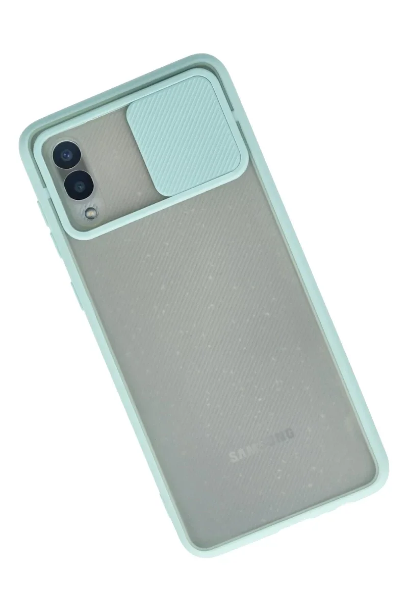 Samsung Galaxy A02 Kılıf Palm Buzlu Kamera Sürgülü Silikon - Turkuaz Samsung Galaxy A02 Kılıf Palm Buzlu Kamera Sürgülü Silikon - Turkuaz