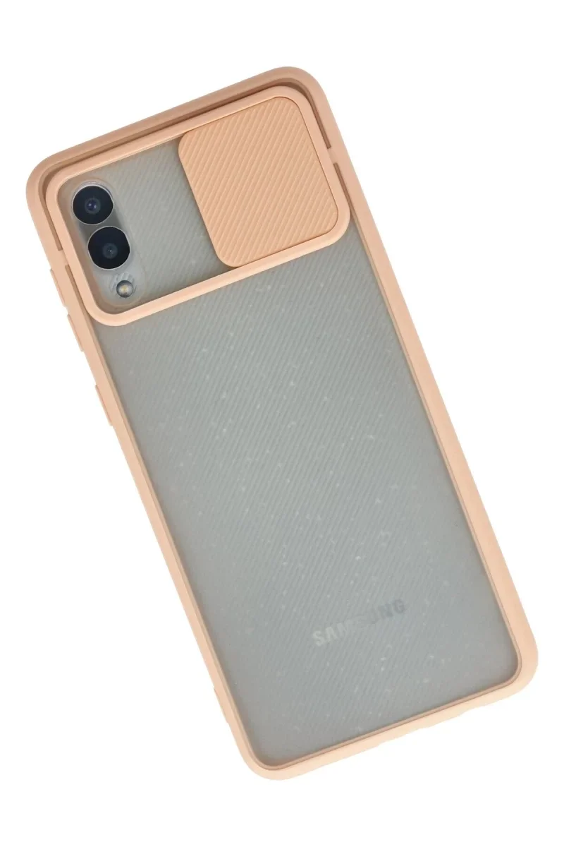 Samsung Galaxy A02 Kılıf Palm Buzlu Kamera Sürgülü Silikon - Pembe