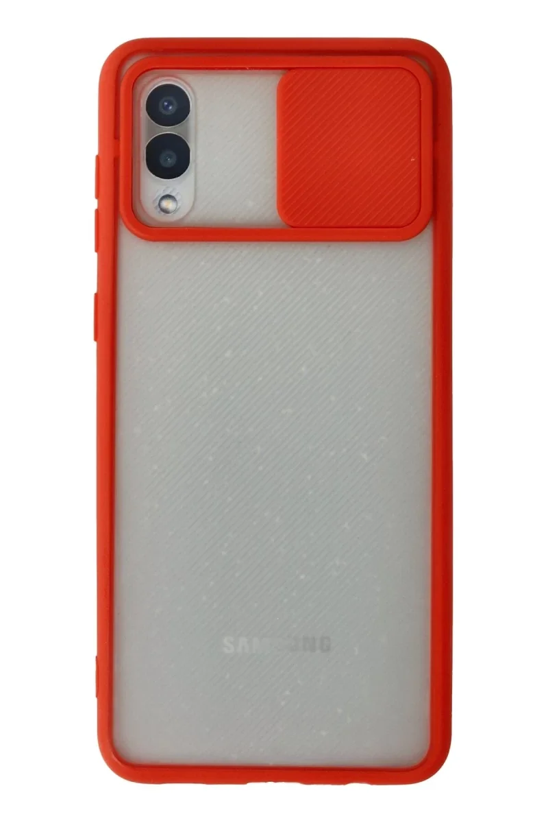 Samsung Galaxy A02 Kılıf Palm Buzlu Kamera Sürgülü Silikon - Kırmızı Samsung Galaxy A02 Kılıf Palm Buzlu Kamera Sürgülü Silikon - Kırmızı
