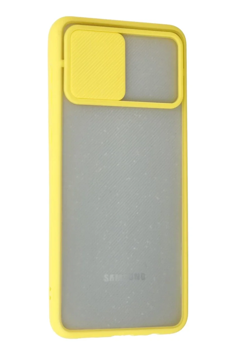Samsung Galaxy A02 Kılıf Palm Buzlu Kamera Sürgülü Silikon - Sarı Samsung Galaxy A02 Kılıf Palm Buzlu Kamera Sürgülü Silikon - Sarı
