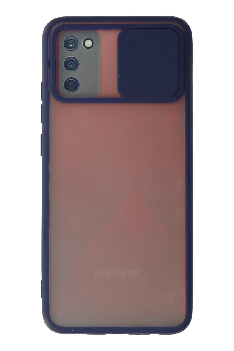 Samsung Galaxy A02S Kılıf Palm Buzlu Kamera Sürgülü Silikon - Lacivert Samsung Galaxy A02S Kılıf Palm Buzlu Kamera Sürgülü Silikon - Lacivert