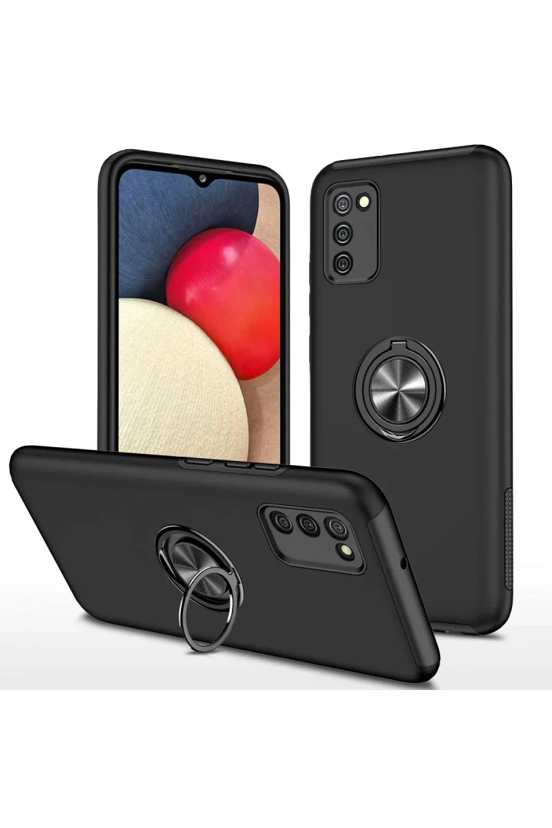 Samsung Galaxy A02S Kılıf Elit Yüzüklü Kapak - Siyah Samsung Galaxy A02S Kılıf Elit Yüzüklü Kapak - Siyah