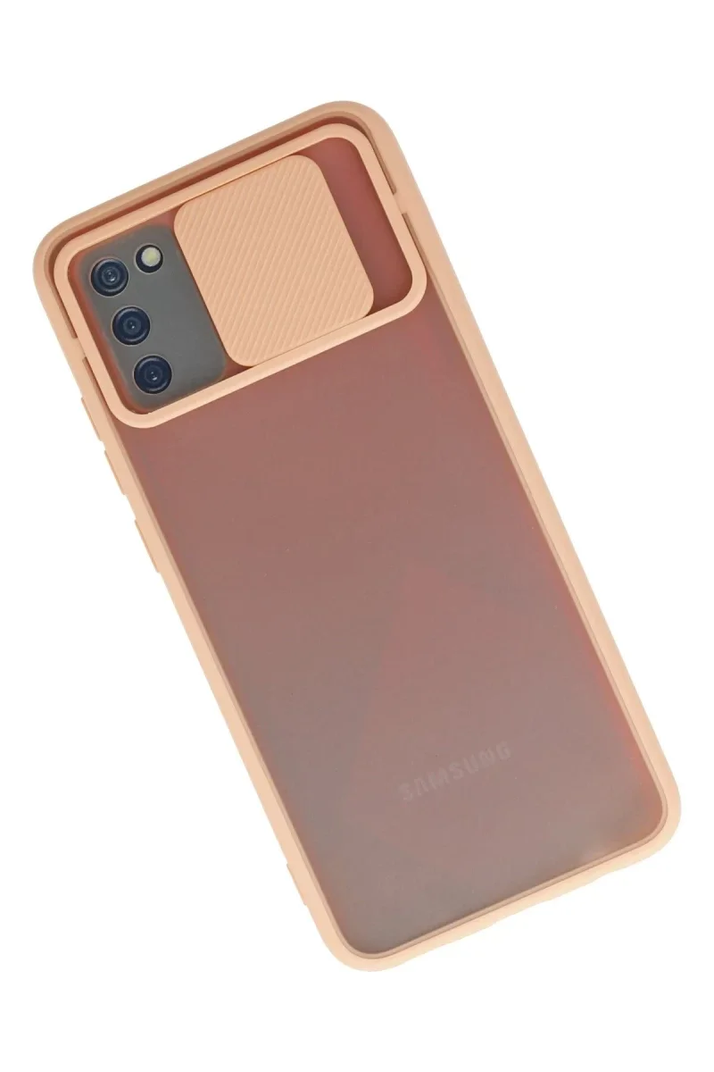Samsung Galaxy A02S Kılıf Palm Buzlu Kamera Sürgülü Silikon - Pembe Samsung Galaxy A02S Kılıf Palm Buzlu Kamera Sürgülü Silikon - Pembe