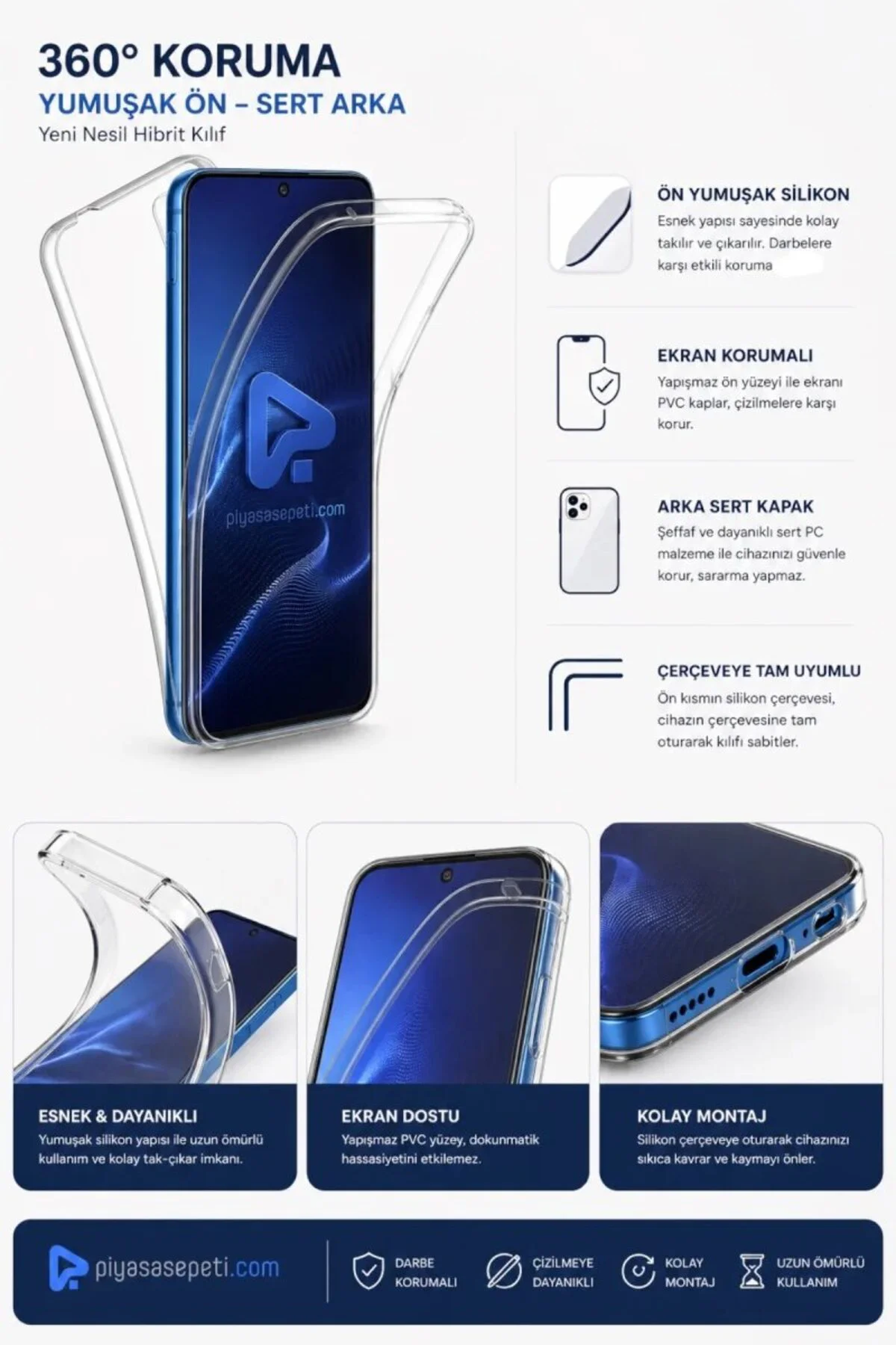 Samsung Galaxy A02S Çift Taraflı Silikon Kılıf Şeffaf