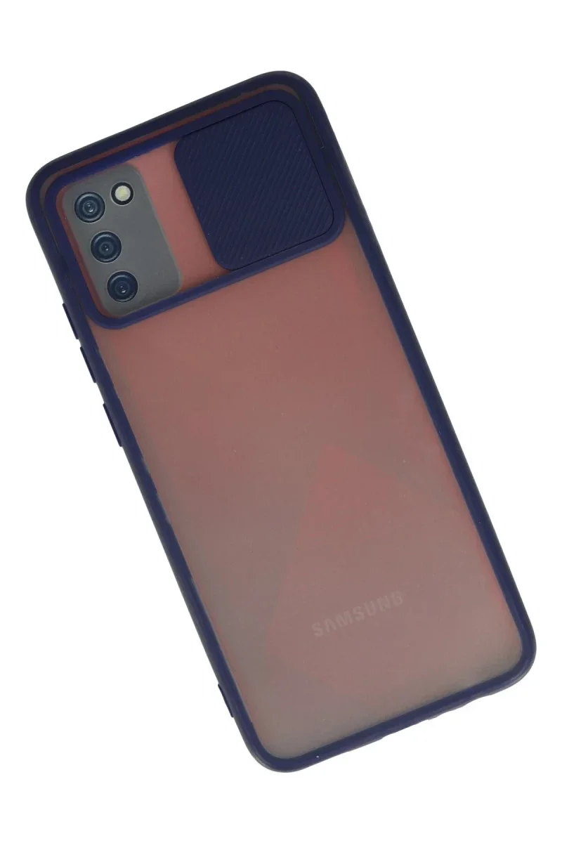 Samsung Galaxy A02S Kılıf Palm Buzlu Kamera Sürgülü Silikon - Lacivert Samsung Galaxy A02S Kılıf Palm Buzlu Kamera Sürgülü Silikon - Lacivert