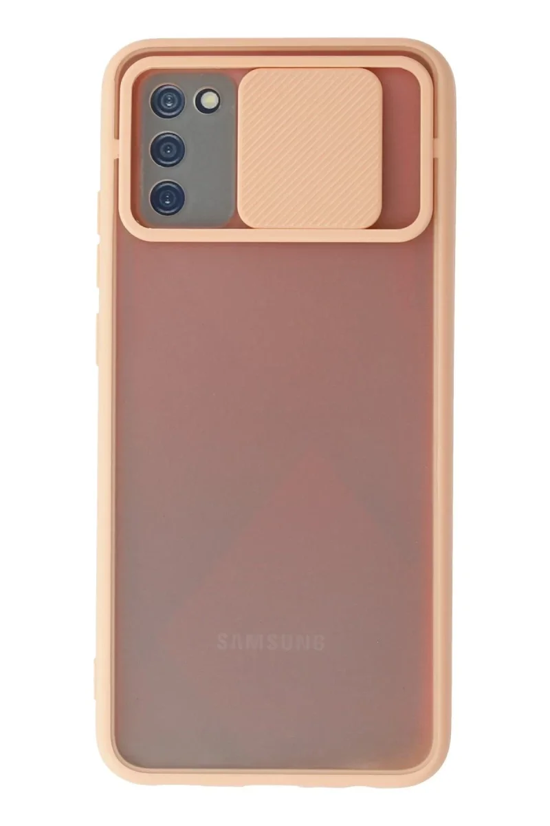 Samsung Galaxy A02S Kılıf Palm Buzlu Kamera Sürgülü Silikon - Pembe Samsung Galaxy A02S Kılıf Palm Buzlu Kamera Sürgülü Silikon - Pembe