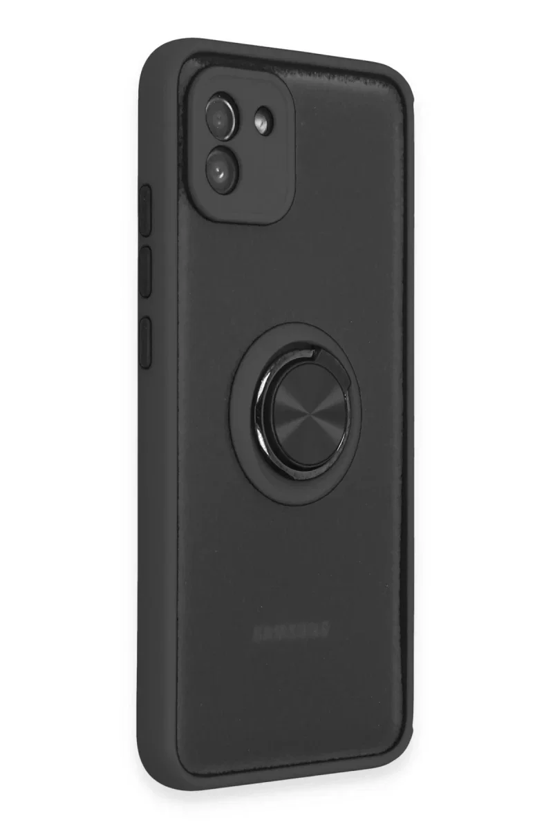Samsung Galaxy A03 Kılıf Montreal Yüzüklü Silikon Kapak - Siyah Samsung Galaxy A03 Kılıf Montreal Yüzüklü Silikon Kapak - Siyah