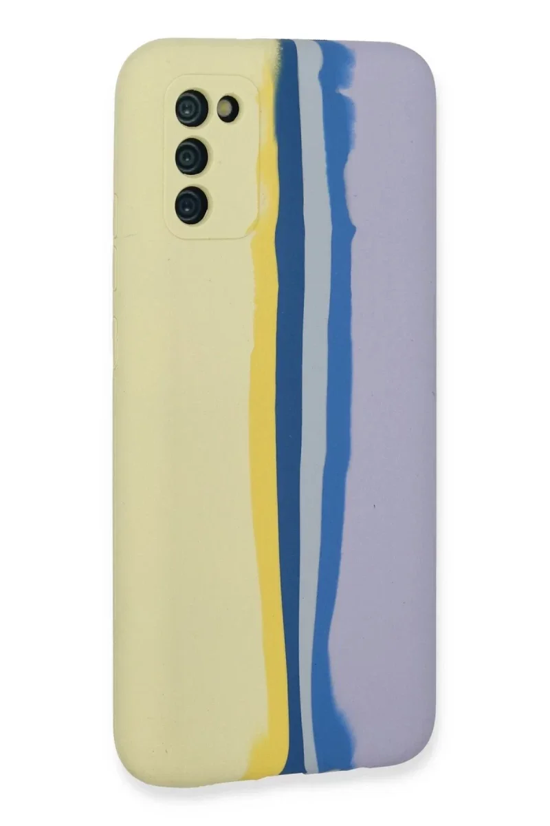 Samsung Galaxy A03S Kılıf Ebruli Lansman Silikon - Sarı-Lila