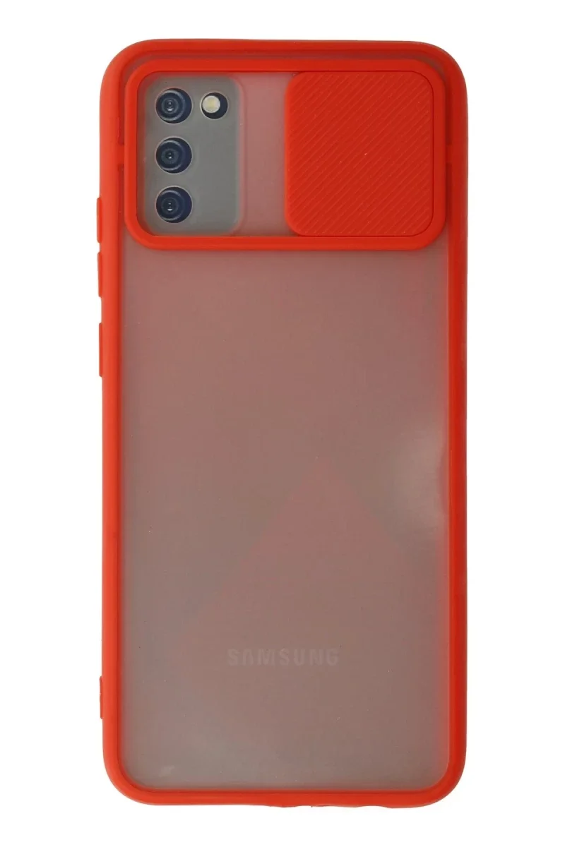 Samsung Galaxy A03S Kılıf Palm Buzlu Kamera Sürgülü Silikon - Kırmızı