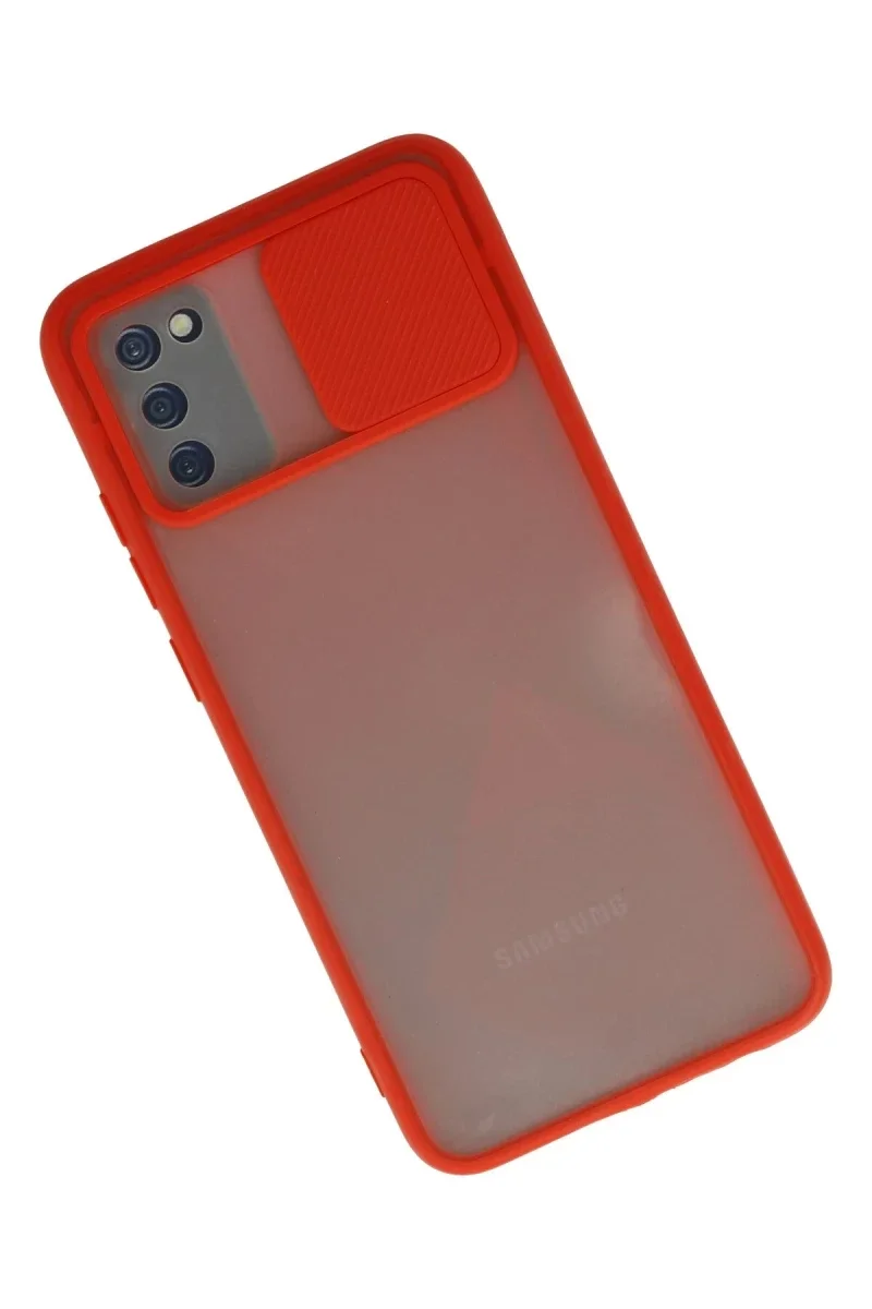 Samsung Galaxy A03S Kılıf Palm Buzlu Kamera Sürgülü Silikon - Kırmızı