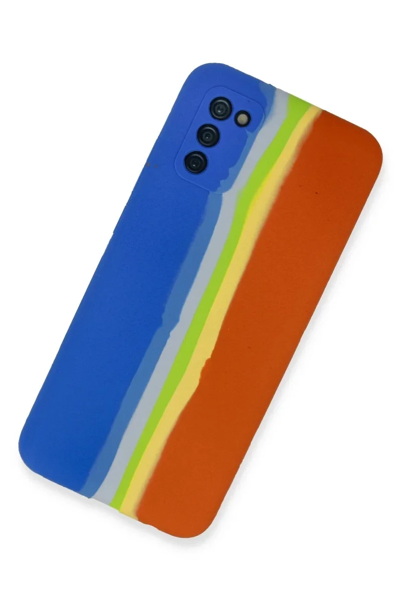 Samsung Galaxy A03S Kılıf Ebruli Lansman Silikon - Mavi-Turuncu Samsung Galaxy A03S Kılıf Ebruli Lansman Silikon - Mavi-Turuncu