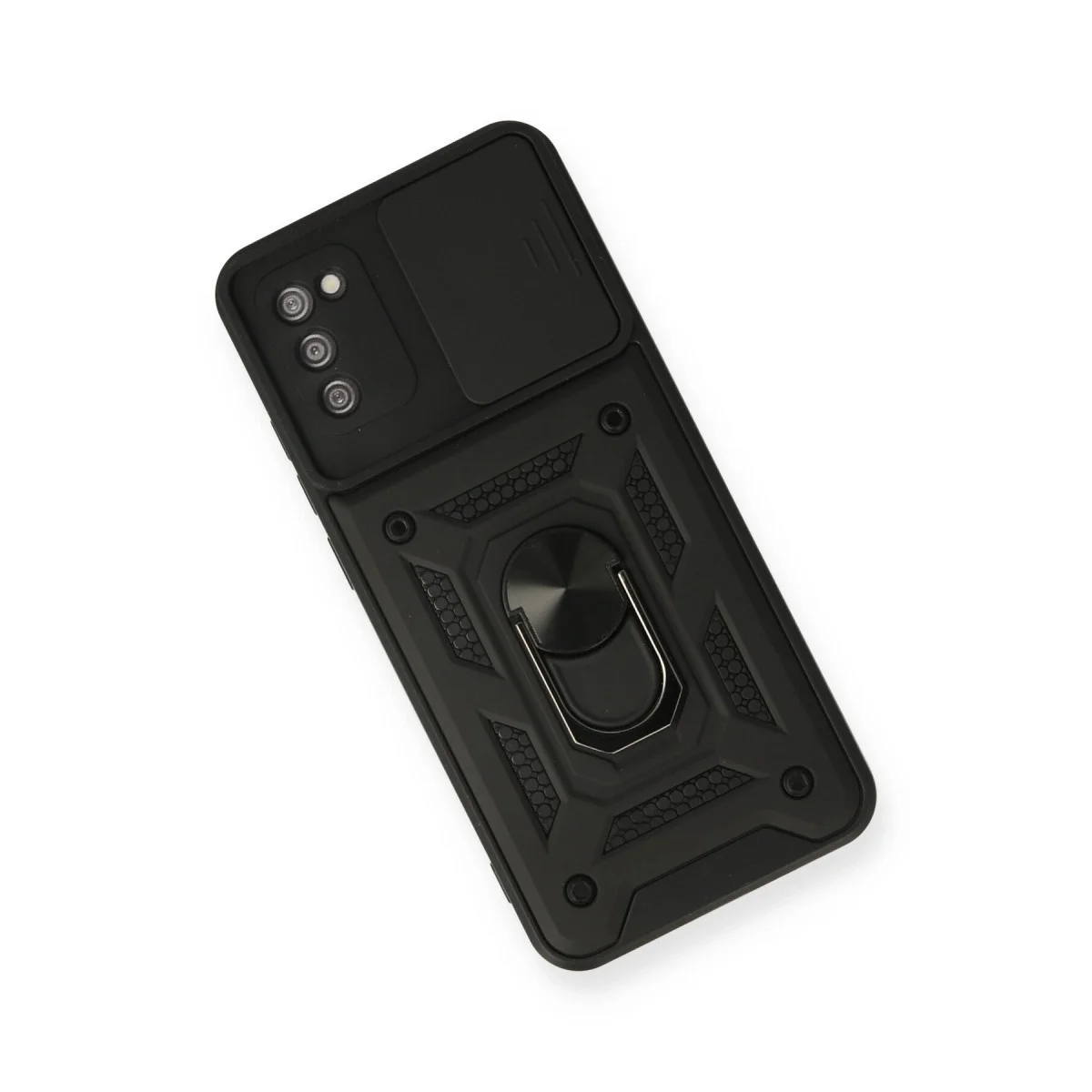 Samsung Galaxy A03s Kılıf Pars Lens Yüzüklü Silikon - Siyah