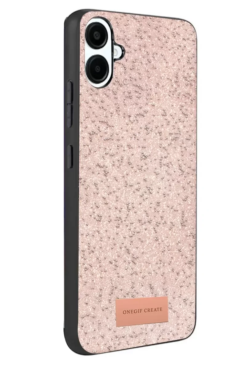 Samsung Galaxy A07 4G ile Uyumlu Bright Simli Kapak - Pembe Boncuk İşlemeli Telefon Kılıfı