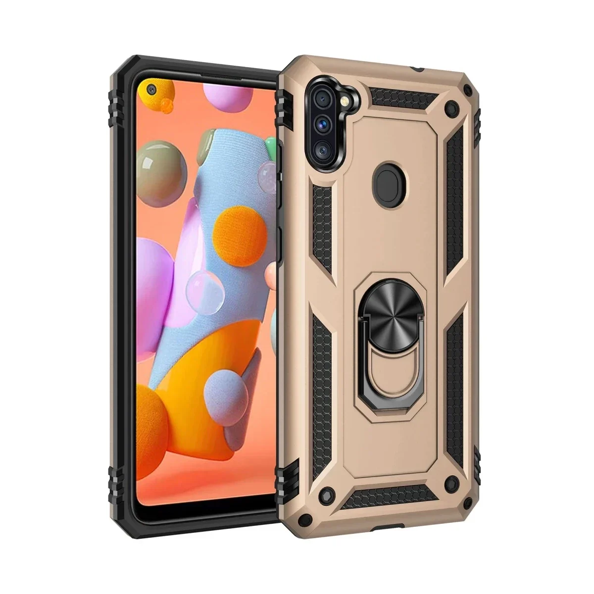 Samsung Galaxy A11 Kılıf Sofya Yüzüklü Silikon Kapak - Gold