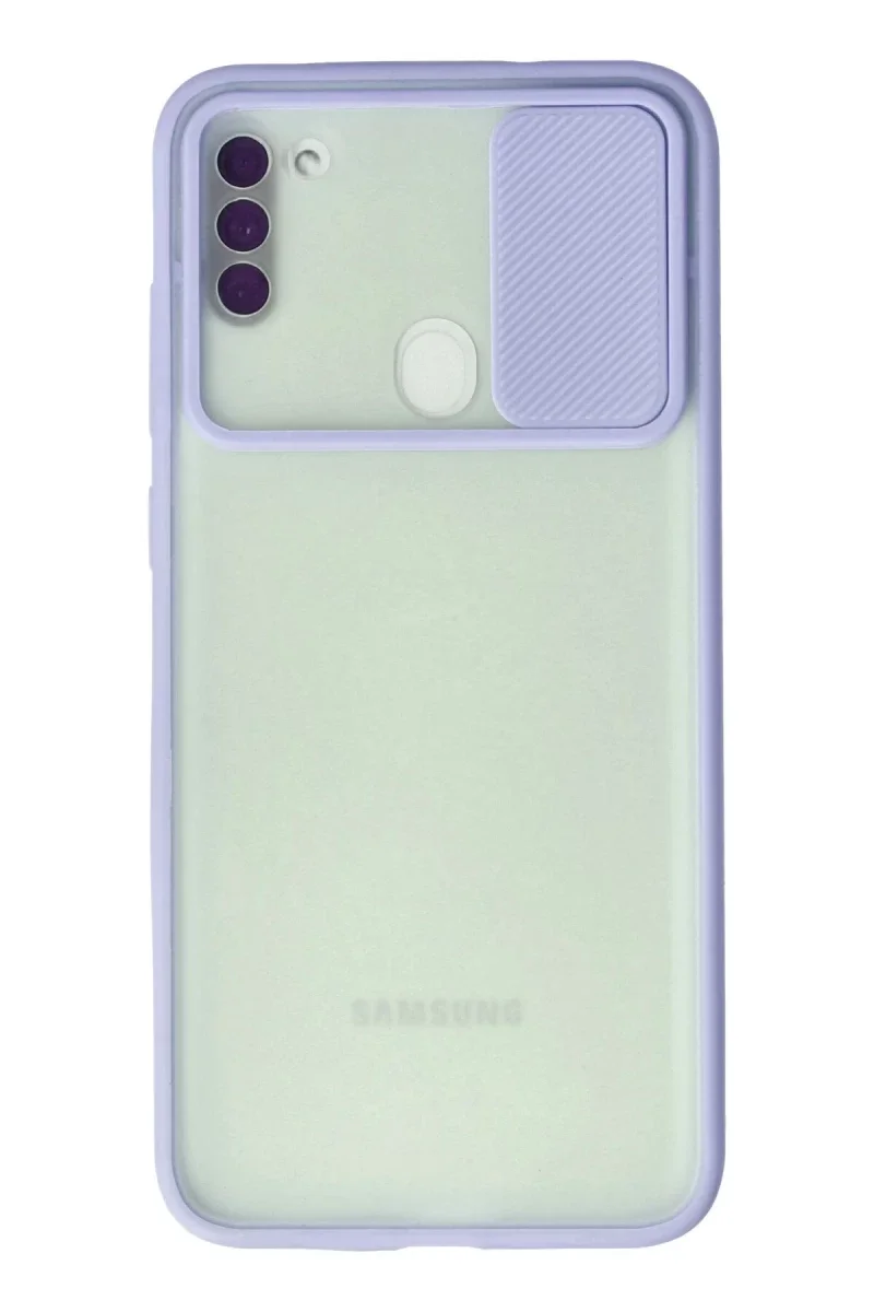 Samsung Galaxy A11 Kılıf Palm Buzlu Kamera Sürgülü Silikon - Lila Samsung Galaxy A11 Kılıf Palm Buzlu Kamera Sürgülü Silikon - Lila