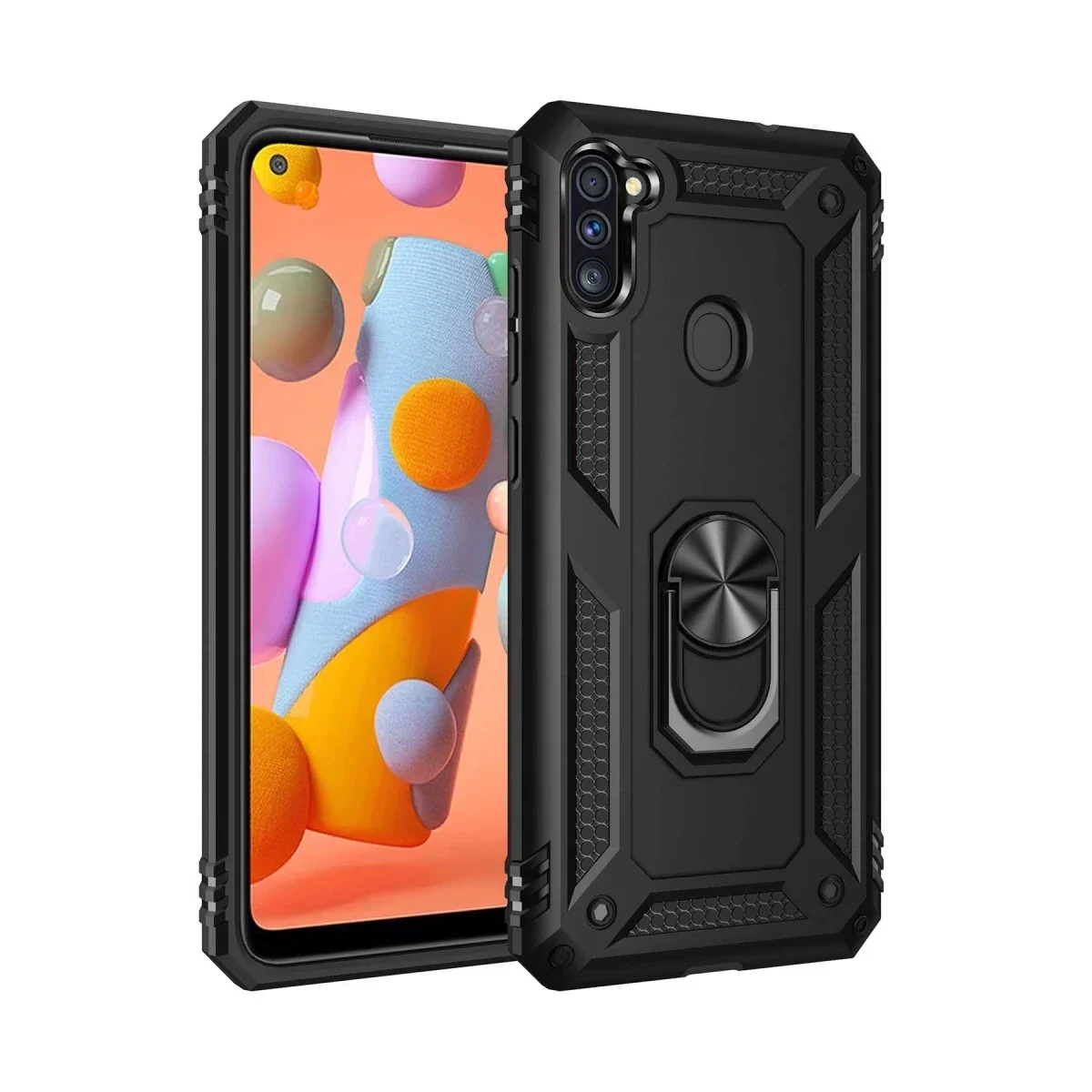 Samsung Galaxy A11 Kılıf Sofya Yüzüklü Silikon Kapak - Siyah