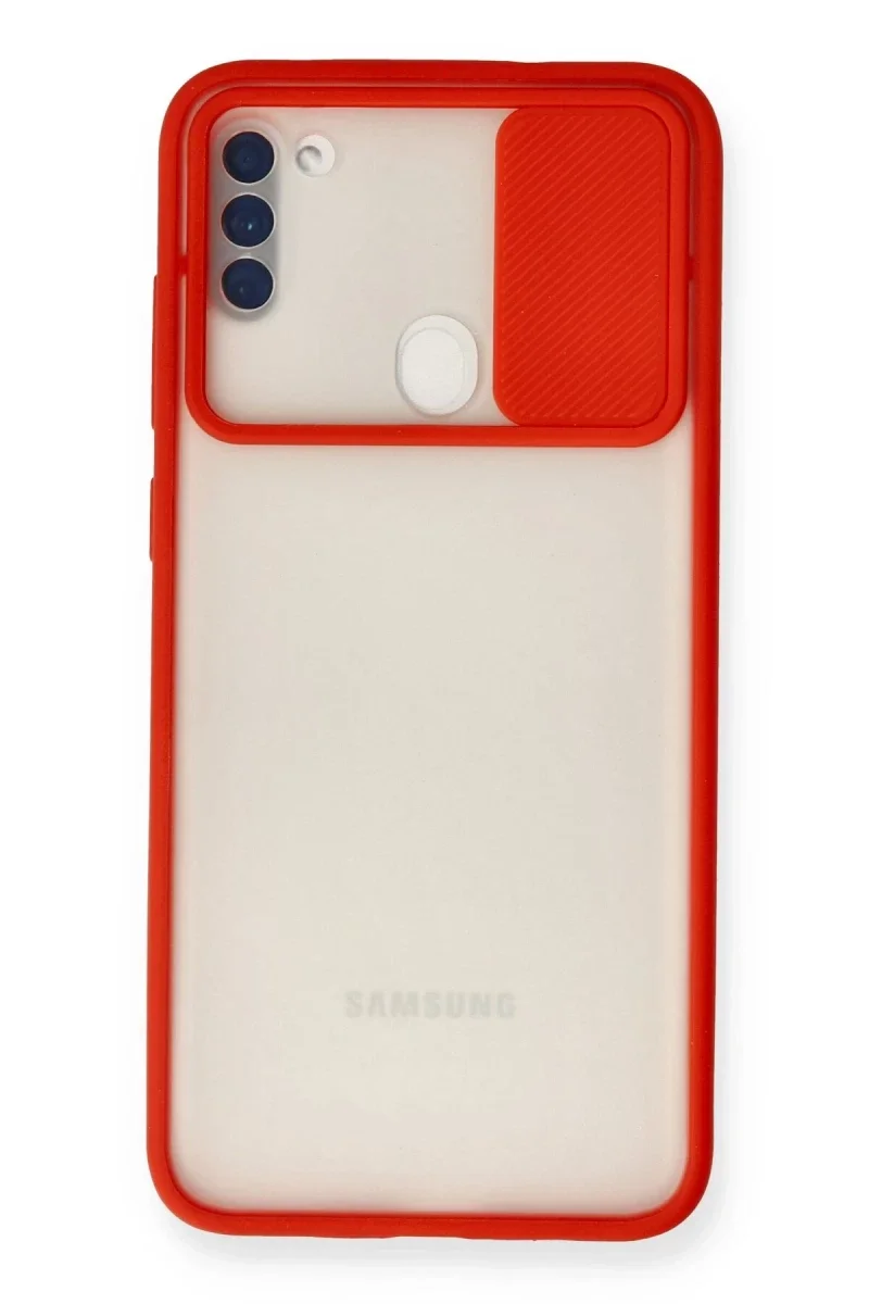 Samsung Galaxy A11 Kılıf Palm Buzlu Kamera Sürgülü Silikon - Kırmızı Samsung Galaxy A11 Kılıf Palm Buzlu Kamera Sürgülü Silikon - Kırmızı