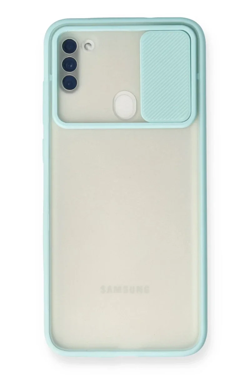 Samsung Galaxy A11 Kılıf Palm Buzlu Kamera Sürgülü Silikon - Turkuaz Samsung Galaxy A11 Kılıf Palm Buzlu Kamera Sürgülü Silikon - Turkuaz