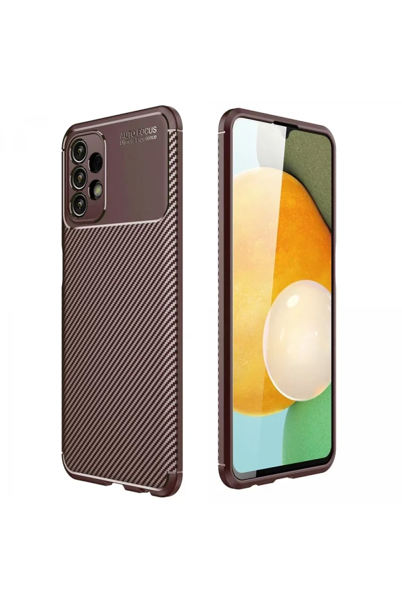 Samsung Galaxy A13 4G Kılıf Auto Focus Karbon Kapak - Kahverengi