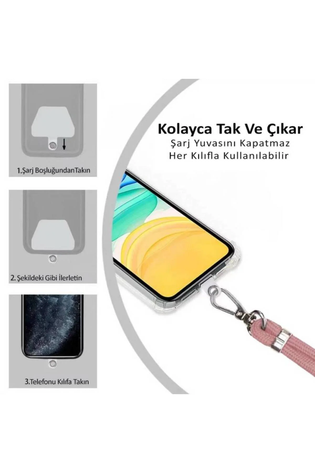 Samsung Galaxy A13 İp Askılı Şeffaf Silikon Kılıf Siyah