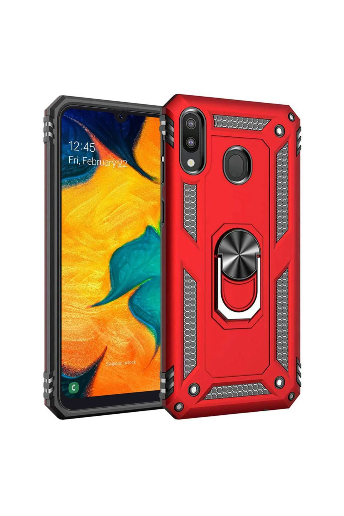 Samsung Galaxy A20 (A205F) Yüzüklü Tank Kılıf Bordo
