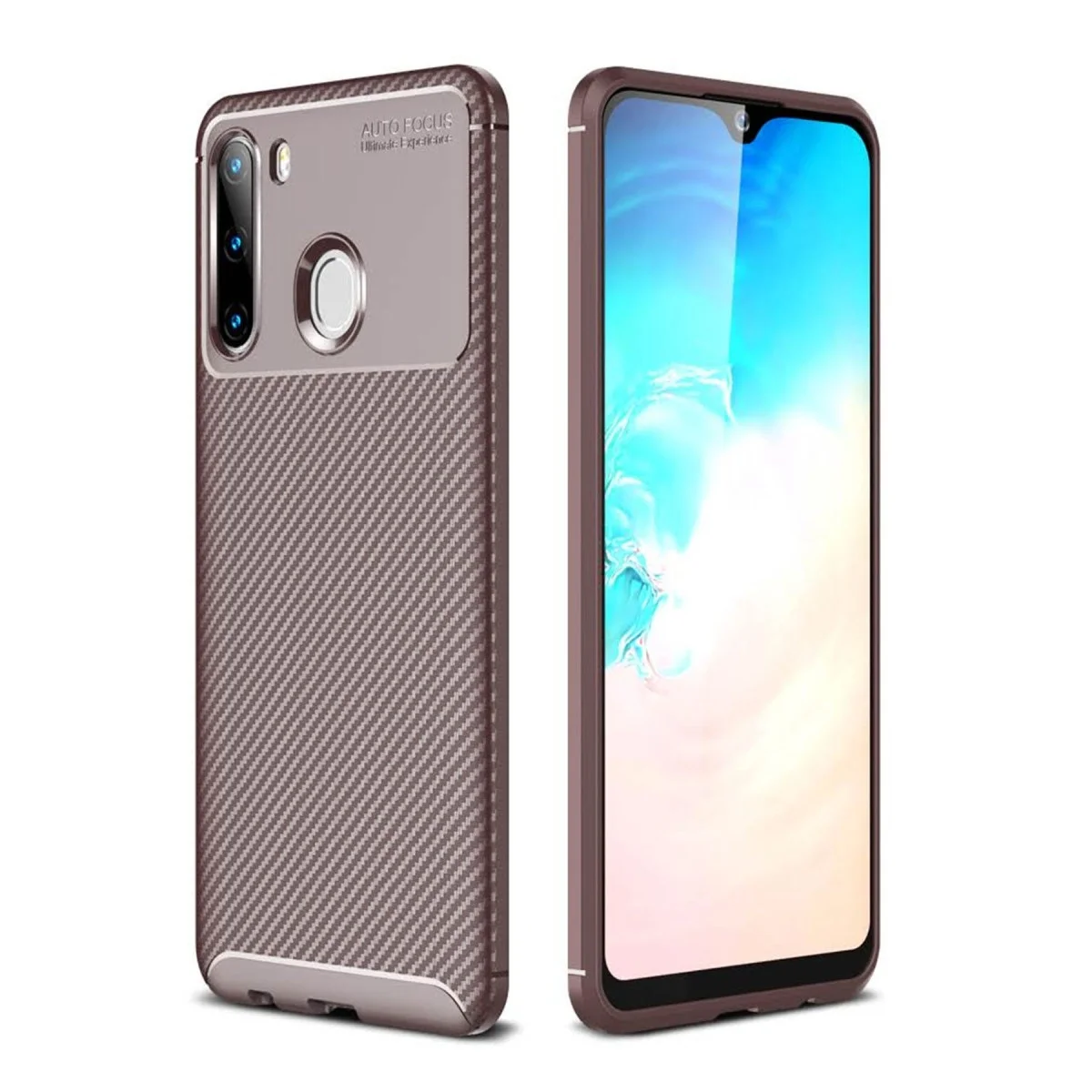 Samsung Galaxy A21 Kılıf Auto Focus Karbon Kapak - Kahverengi Samsung Galaxy A21 Kılıf Auto Focus Karbon Kapak - Kahverengi