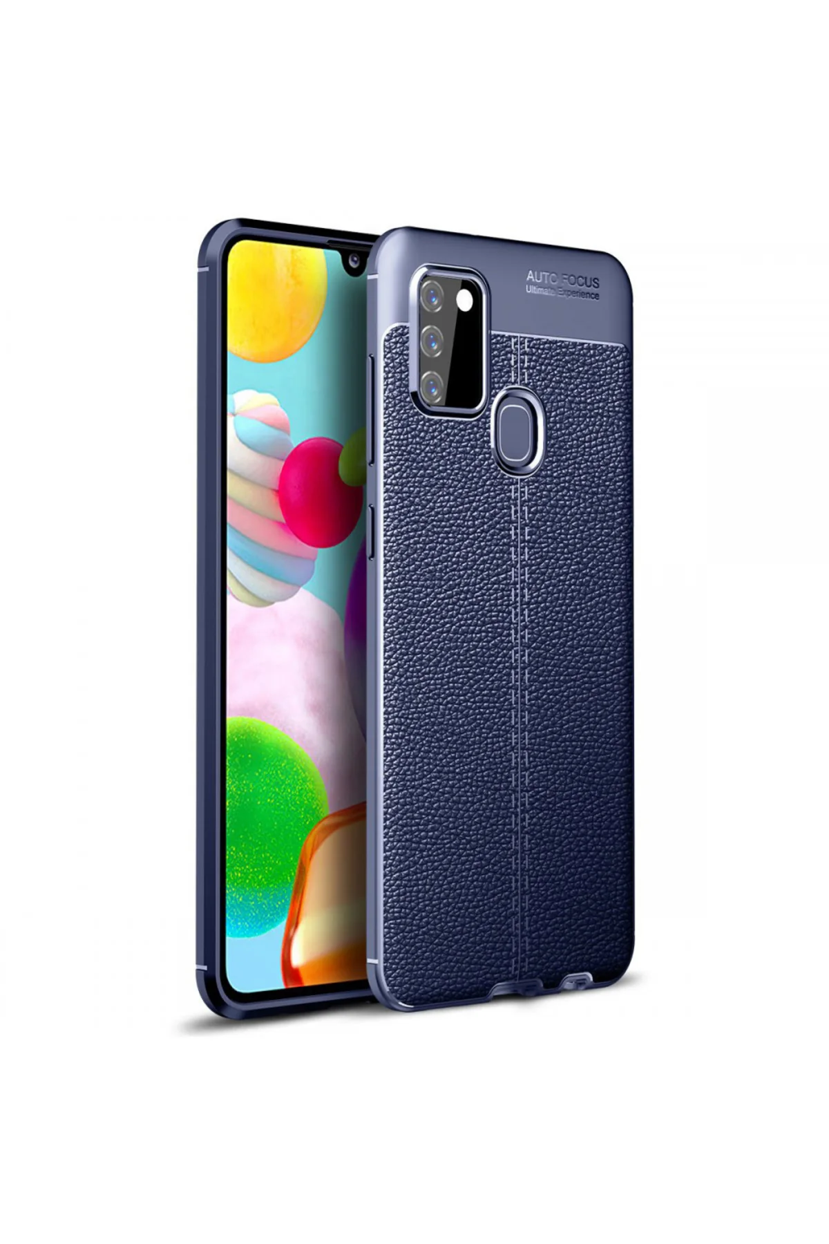 Samsung Galaxy A21S Deri Görünümlü Silikon Lacivert