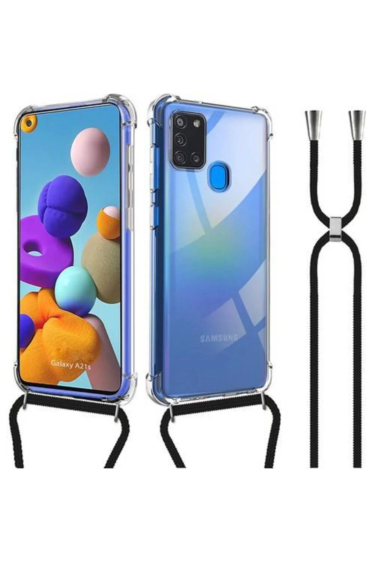 Samsung Galaxy A21S Askılı İpli Şeffaf Tank Kılıf